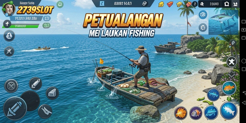 Tangkapan layar menunjukkan pengalaman gameplay memancing yang seru dan mendebarkan.