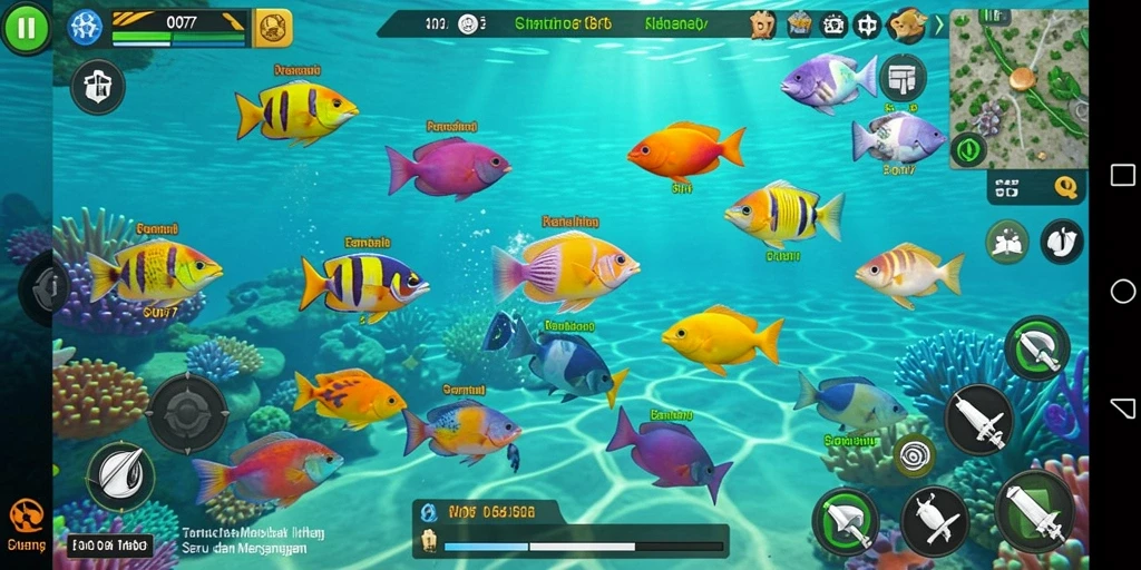 Screenshot gameplay C0077 menampilkan aksi seru menangkap ikan.