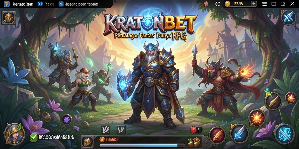 Screenshot KRATONBET menampilkan aksi pertempuran epik dalam dunia RPG.