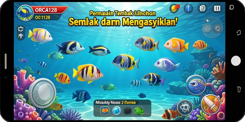 Tampilan menarik dari gameplay Tembak Ikan di ORCA128.