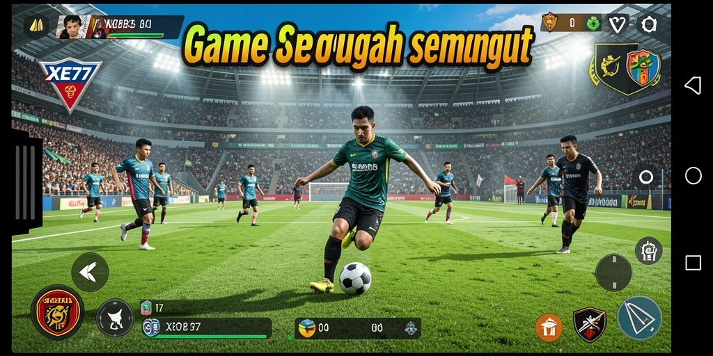 Screenshot gameplay XE77 yang mendebarkan di lapangan sepak bola.